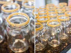 "Gold Rush" themed mason jars for party drinks