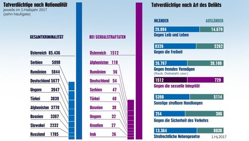 Foreigners are overrepresented — In terms of overall crime, Austrians still rank first, followed by Serbs, Romanians and Germans. In the case of assets (thefts, burglaries, etc.), foreign perpetrators are clearly overrepresented: the proportion is more than 51 per cent.